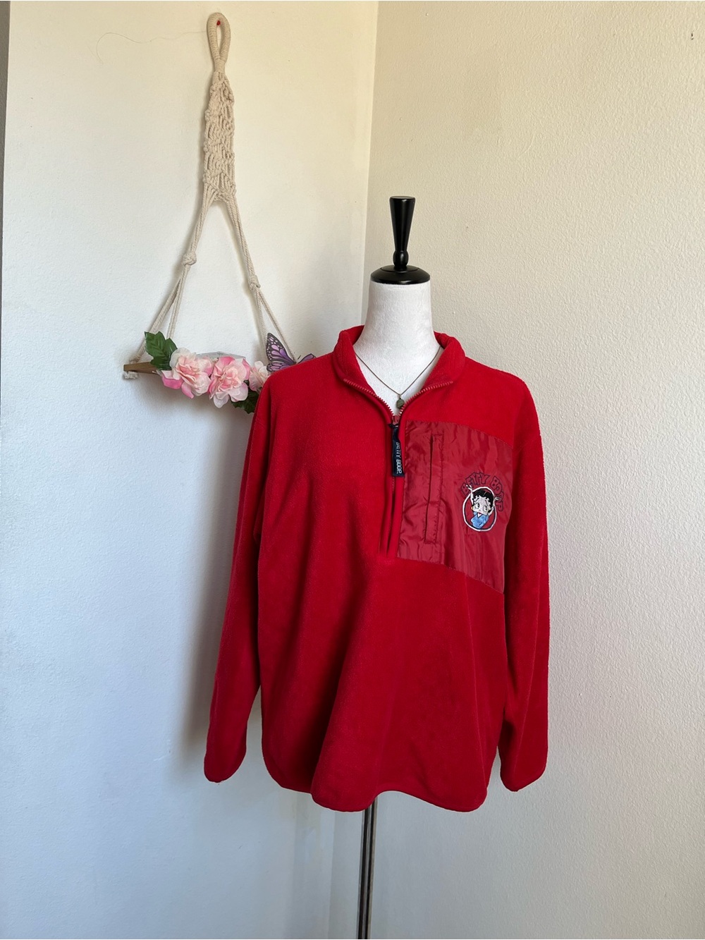 Y2K red quarter zip Betty boop sweater size XL